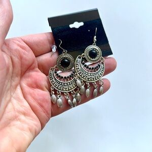 Elegant Black and Silver Bohemian Dangle Earrings